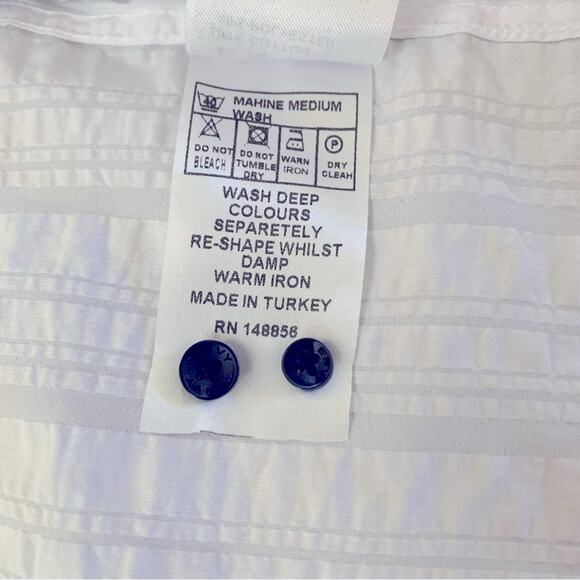 ENVY Womens Shirt Large White Blue Tropical Hawaiian Button-Front Resort Beach - Picture 7 of 10